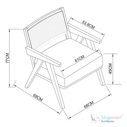 Abel Rattan Teak Wood Accent Arm Chair - Modern Rustic Comfort - Kingsman Furnitures