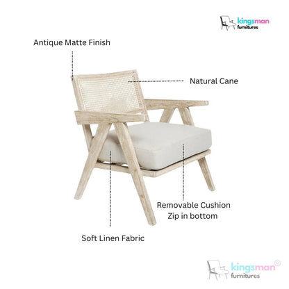 Abel Rattan Teak Wood Accent Arm Chair - Modern Rustic Comfort - Kingsman Furnitures