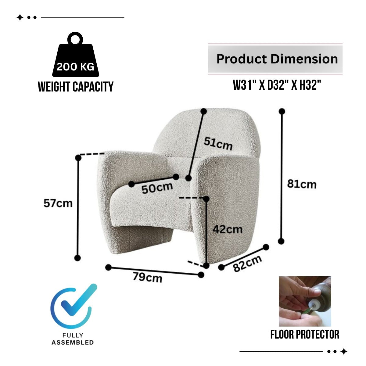 Alfa Cream Bouclé Accent Chair - Kingsman Furnitures