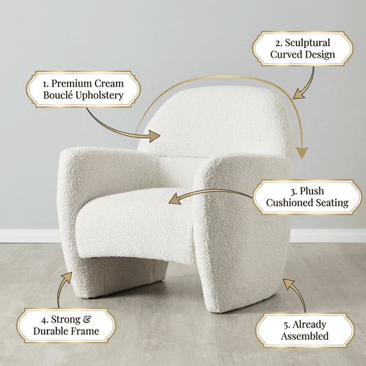 Alfa Cream Bouclé Accent Chair - Kingsman Furnitures