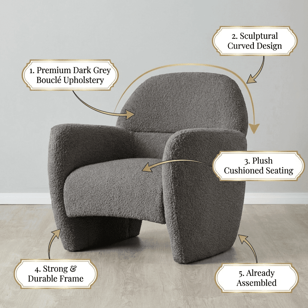 Alfa Cream Bouclé Accent Chair - Kingsman Furnitures