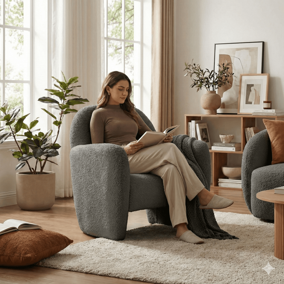 Alfa Cream Bouclé Accent Chair - Kingsman Furnitures