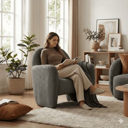 Alfa Cream Bouclé Accent Chair - Kingsman Furnitures