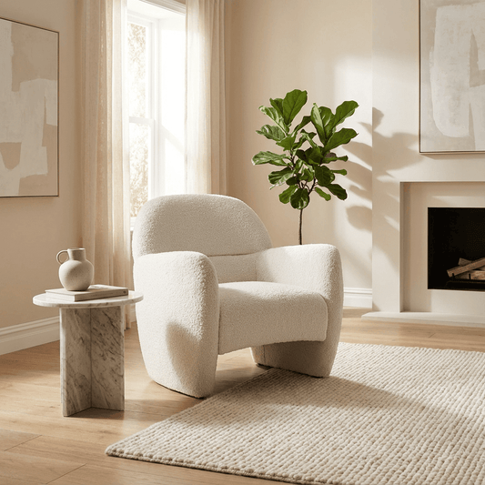 Alfa Cream Bouclé Accent Chair - Kingsman Furnitures