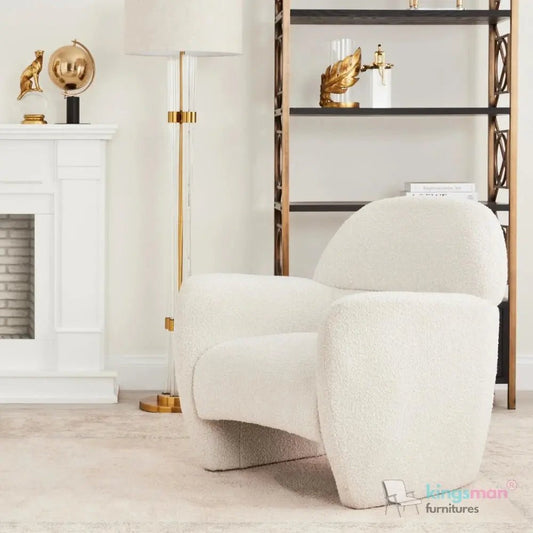 Alfa Cream Bouclé Accent Chair – Modern Design with Lumbar Cut - Out and Floating Seat - Kingsman Furnitures