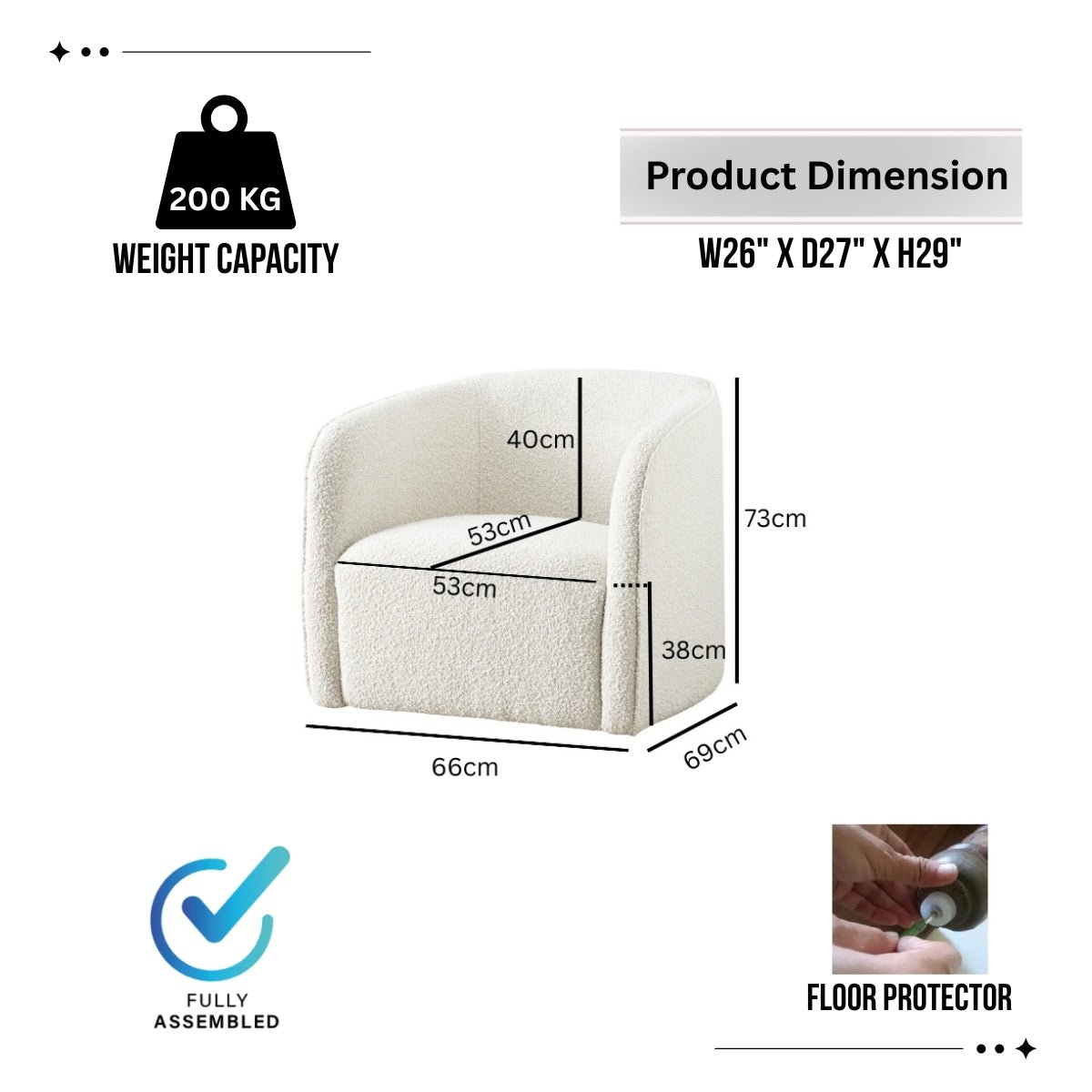 Andy Cream Bouclé Arm Chair - Kingsman Furnitures