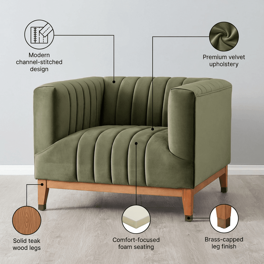 Asfor Velvet Armchair - Kingsman Furnitures