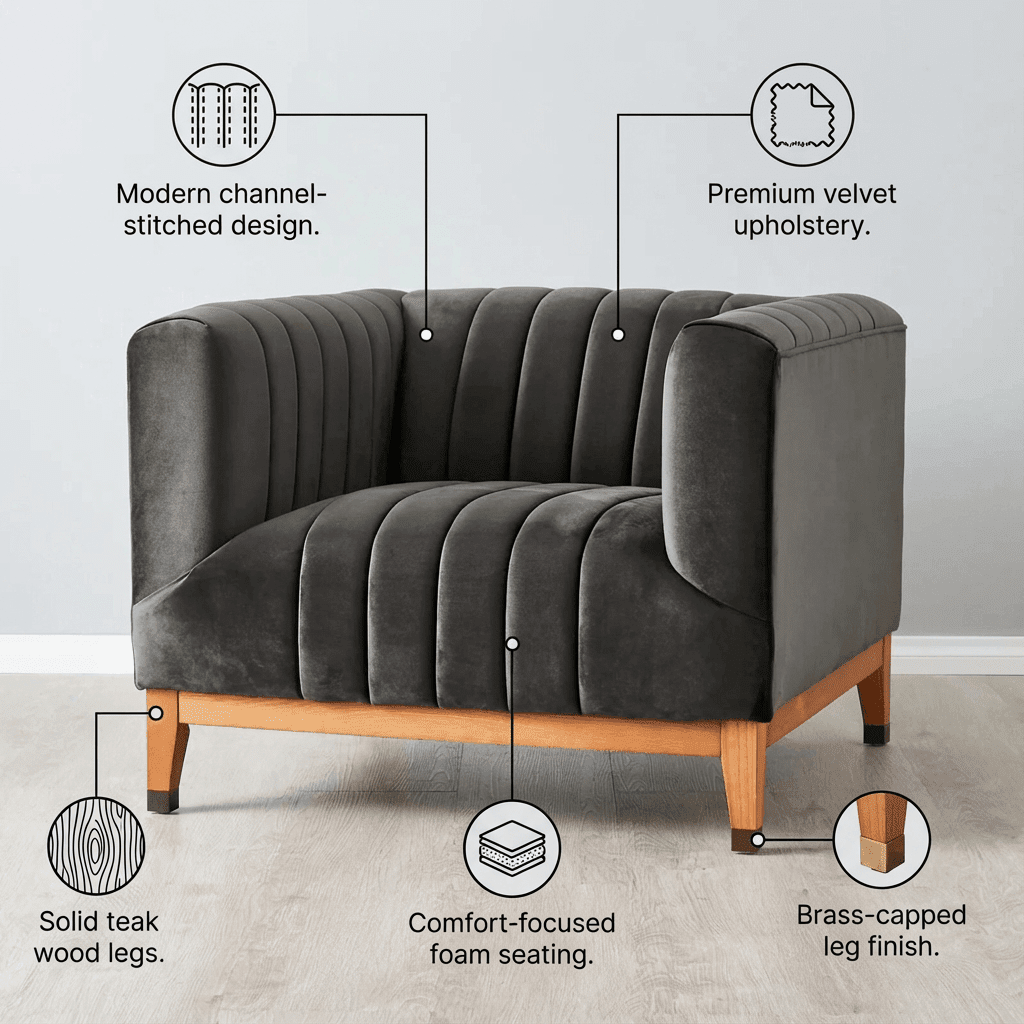 Asfor Velvet Armchair - Kingsman Furnitures