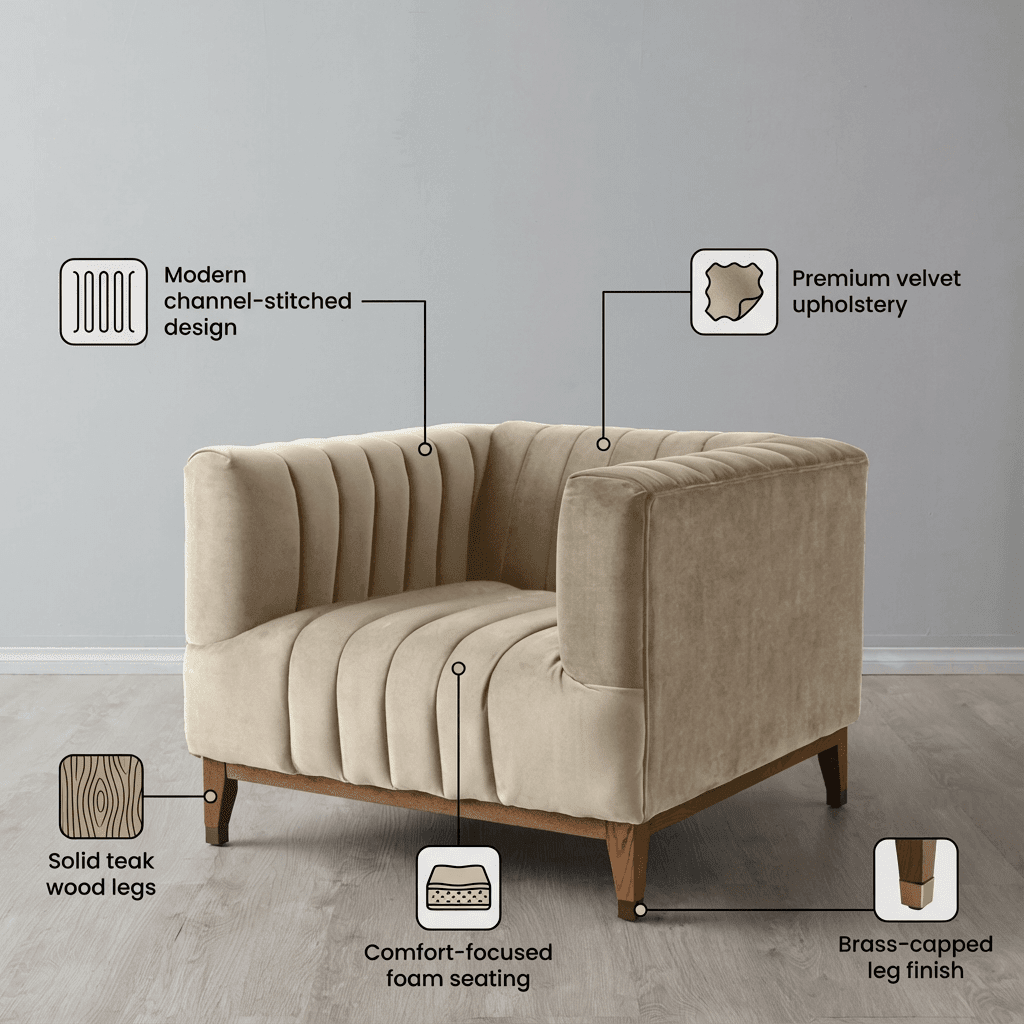 Asfor Velvet Armchair - Kingsman Furnitures