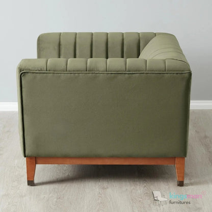 Asfor Velvet Armchair – Modern Channel - Stitched Design with Teak Legs and Brass Caps - Kingsman Furnitures