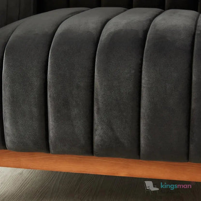 Asfor Velvet Armchair – Modern Channel - Stitched Design with Teak Legs and Brass Caps - Kingsman Furnitures