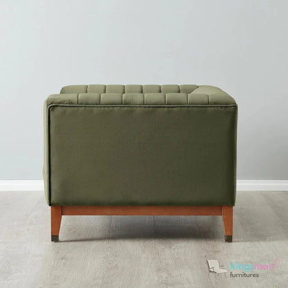 Asfor Velvet Armchair – Modern Channel - Stitched Design with Teak Legs and Brass Caps - Kingsman Furnitures