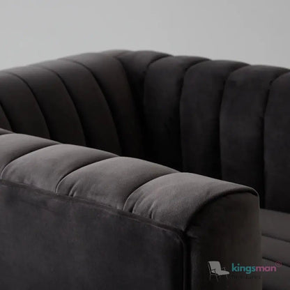 Asfor Velvet Armchair – Modern Channel - Stitched Design with Teak Legs and Brass Caps - Kingsman Furnitures