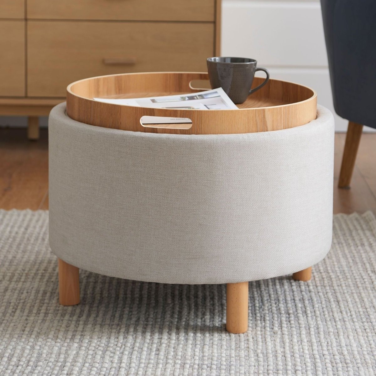 Ashtin Round Storage Footstool - Kingsman Furnitures