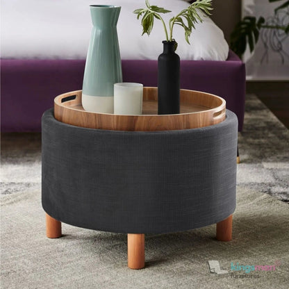 Ashtin Round Storage Sability - Multi-Functional Sability with Flip-Top Tray and Hidden Storage - Kingsman Furnitures