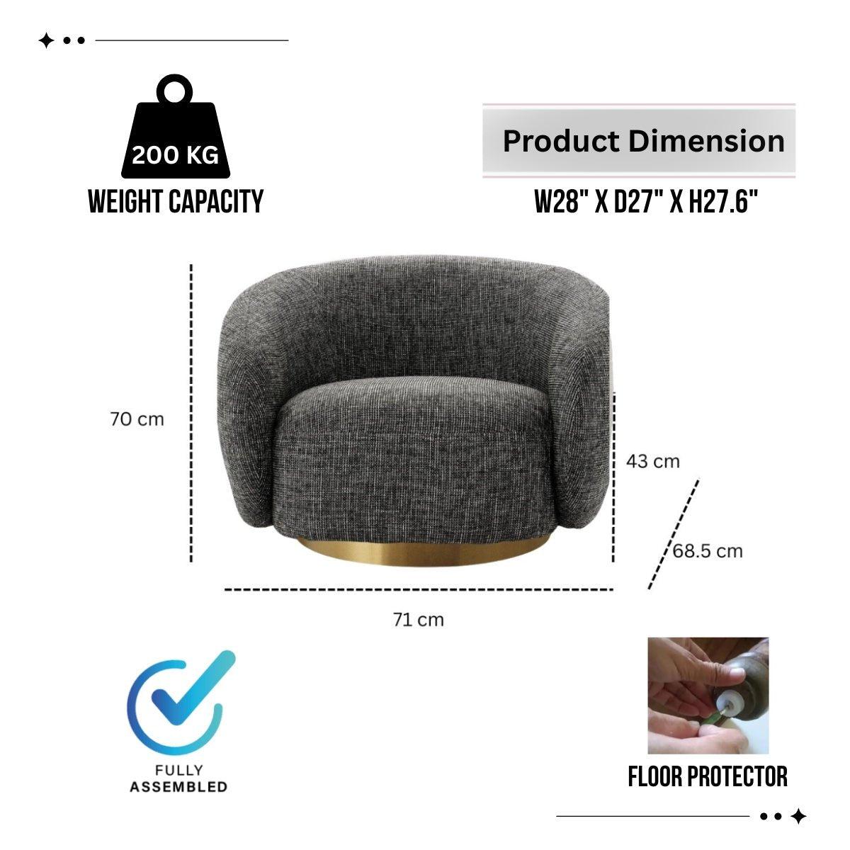 Brok 360° Swivel Armchair - Modern Living Room Furniture | Kingsman - Kingsman Furnitures