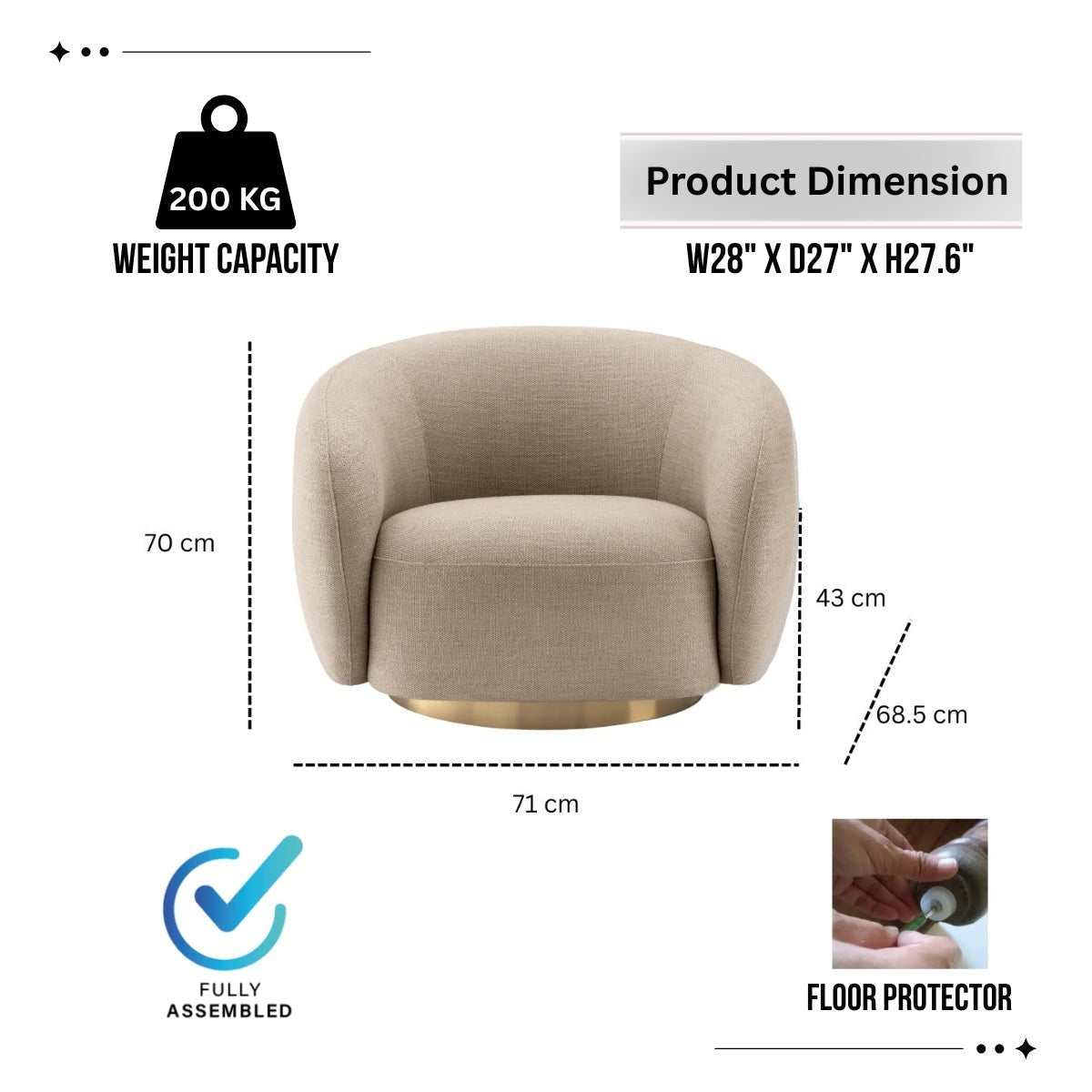 Brok 360° Swivel Armchair - Modern Living Room Furniture | Kingsman - Kingsman Furnitures