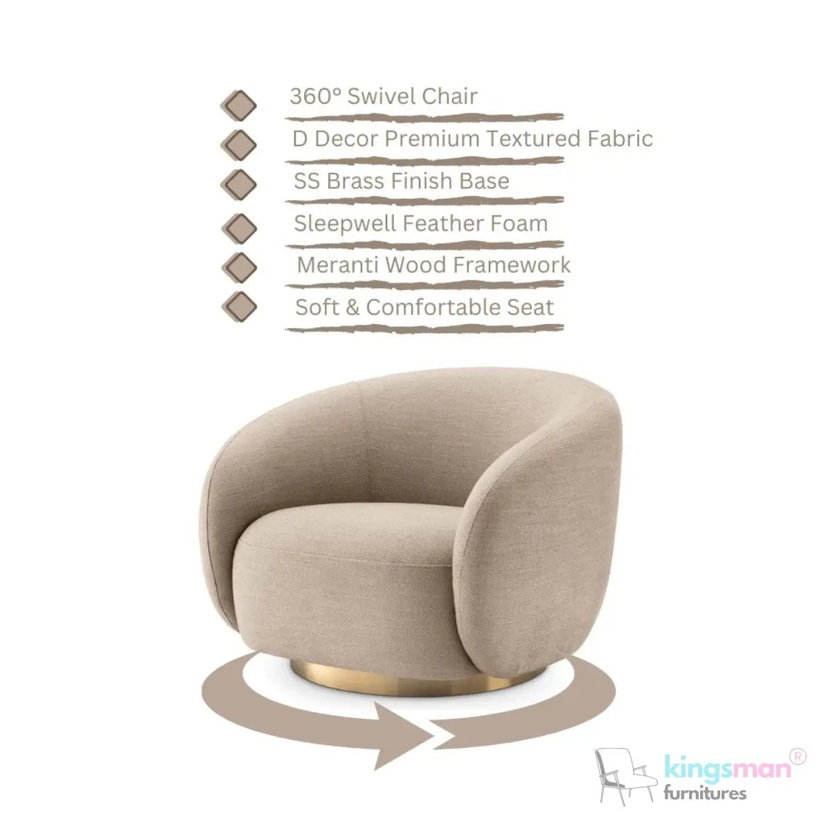 Brok 360° Swivel Chair - Modern Elegance & Comfort - Kingsman Furnitures