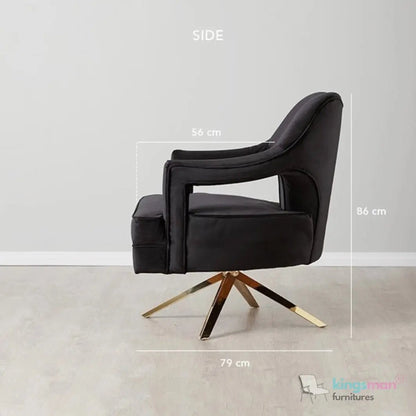 Burten Black Velvet Swivel Armchair - Luxury & Style - Kingsman Furnitures