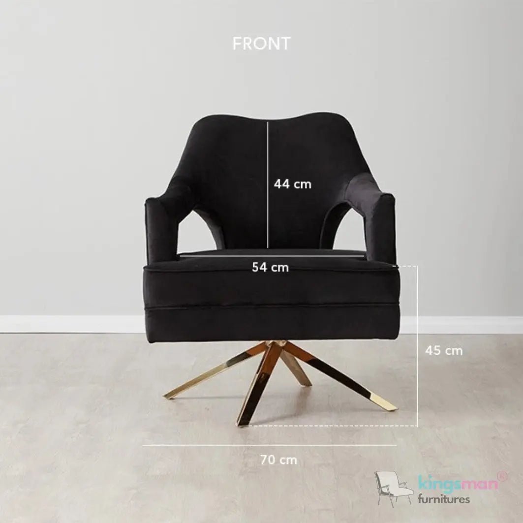 Burten Black Velvet Swivel Armchair - Luxury & Style - Kingsman Furnitures