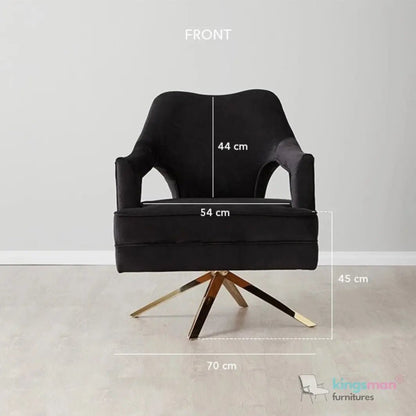 Burten Black Velvet Swivel Armchair - Luxury & Style - Kingsman Furnitures