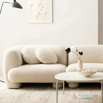 Curio Cream Boucle Curved Shape Sectional Sofa - Elegant Design - Kingsman Furnitures