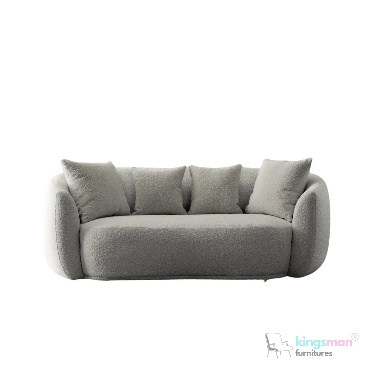 Everbe Cream Boucle Curve 2 Seater Sofa - Luxurious Comfort - Kingsman Furnitures