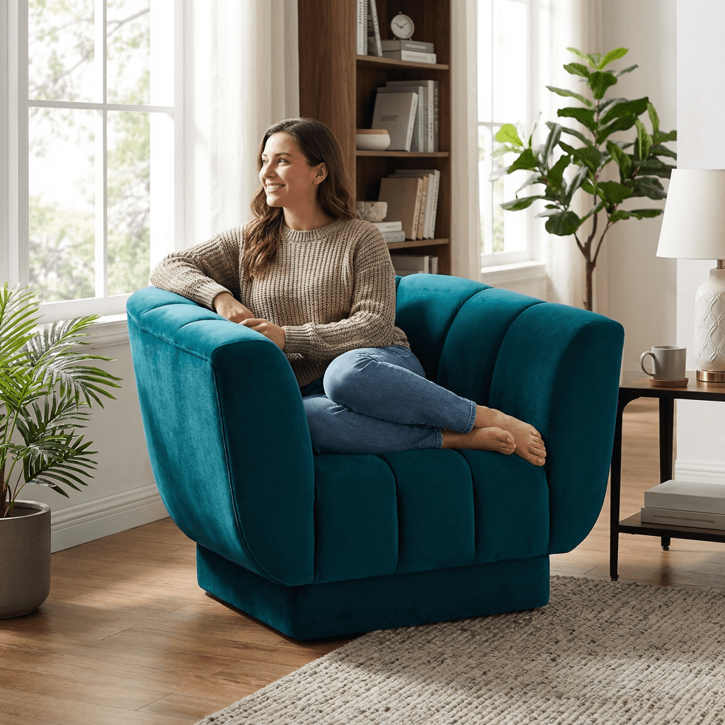 Fransesca Blue Velvet Lounge Chair - Kingsman Furnitures