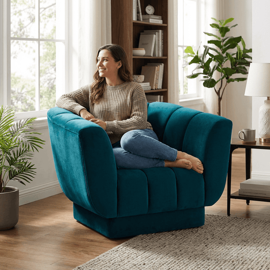 Fransesca Blue Velvet Lounge Chair - Kingsman Furnitures