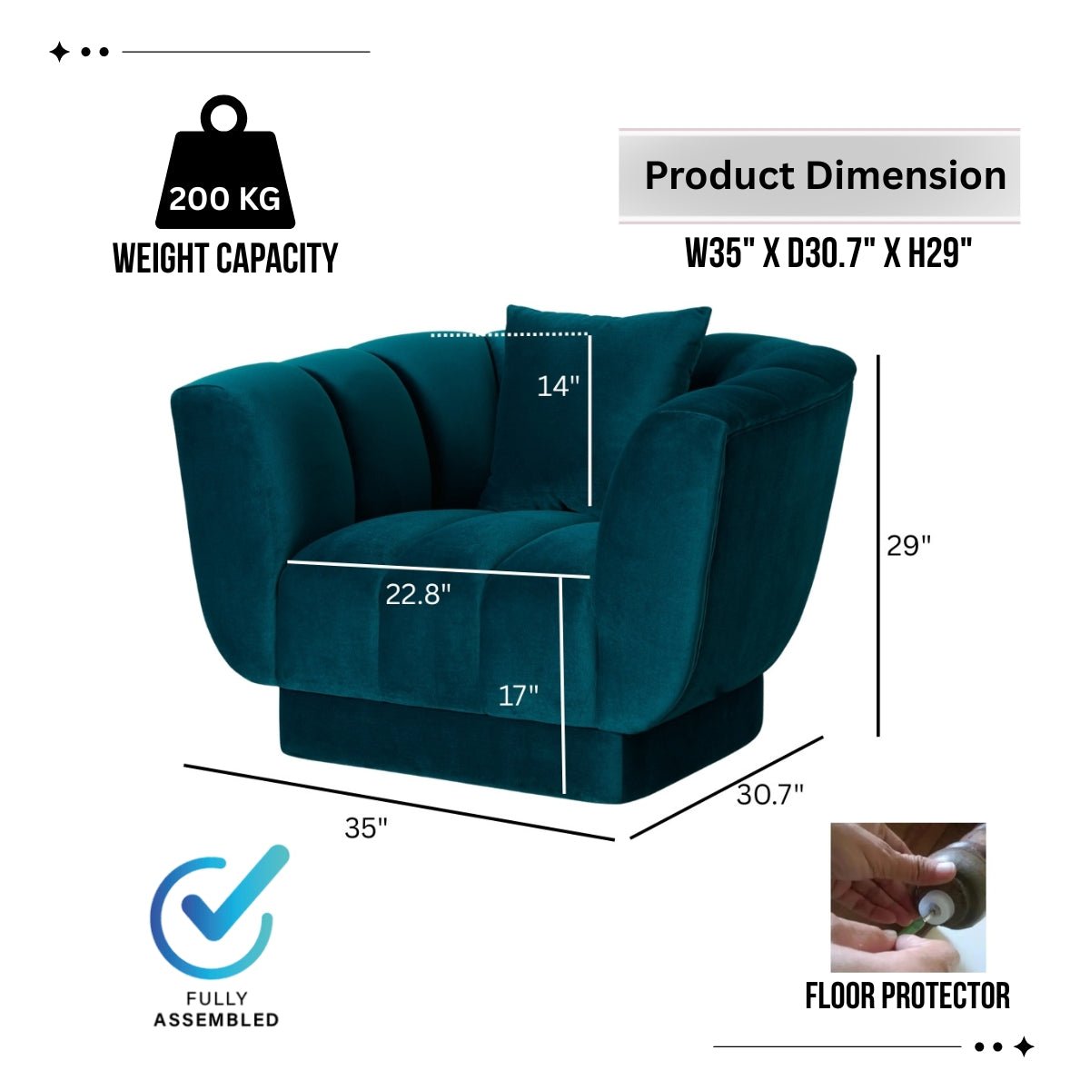 Fransesca Blue Velvet Lounge Chair - Kingsman Furnitures