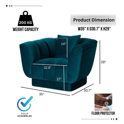 Fransesca Blue Velvet Lounge Chair - Kingsman Furnitures