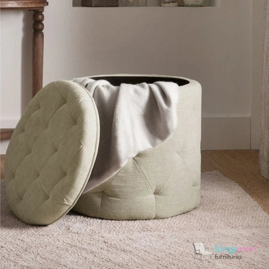Harfoot Upholstered Storage Footstool - Light Natural - Kingsman Furnitures