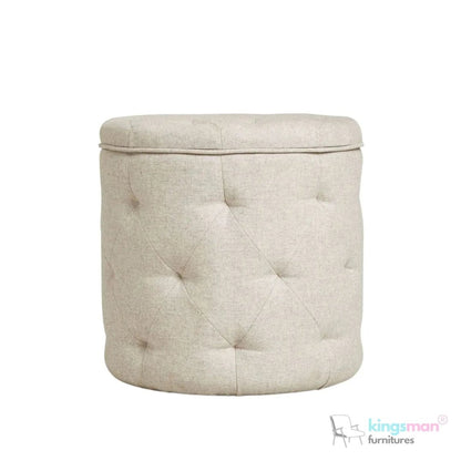 Harfoot Upholstered Storage Footstool - Wool Blend Natural Stone - Kingsman Furnitures