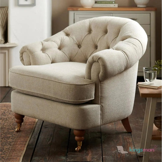 Jesper Chesterfield Brass Castor Legs Armchair | Elegant Comfort - Kingsman Furnitures