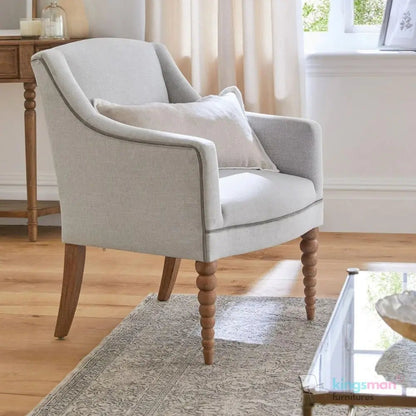 Mavrick Country Accent Chair - Tub - Style Seat with Bobble Teak Wood Legs | Elegant Upholstered Chair - Kingsman Furnitures
