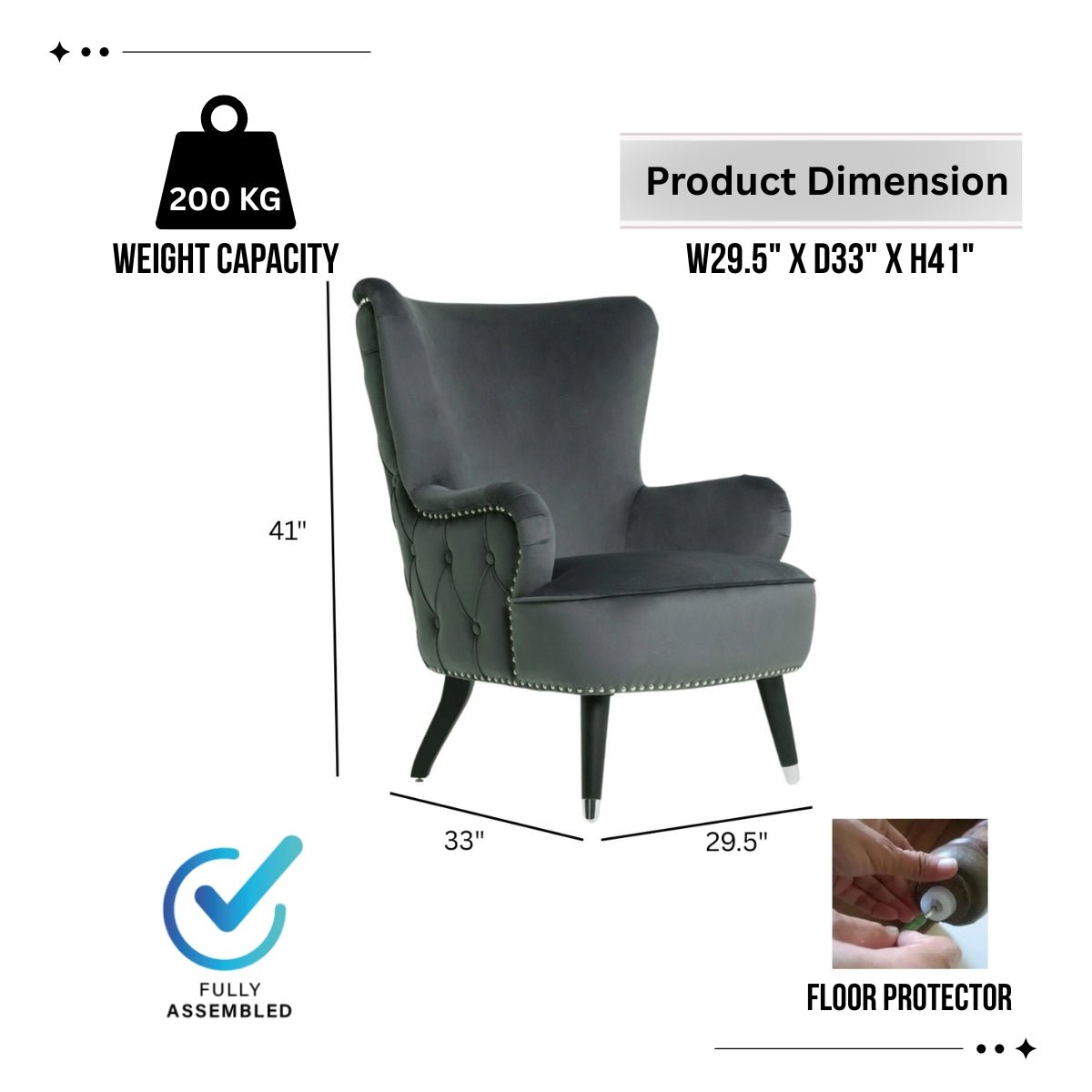 Pearl Tufted Wing Armchair - Kingsman Furnitures