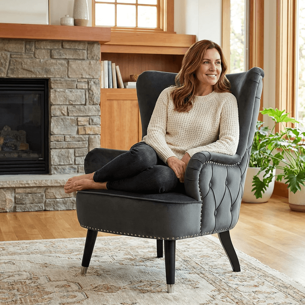 Pearl Tufted Wing Armchair - Kingsman Furnitures