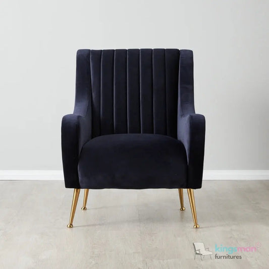 Roosevelt Navy Blue Velvet Steel Leg Armchair - Stylish Comfort - Kingsman Furnitures