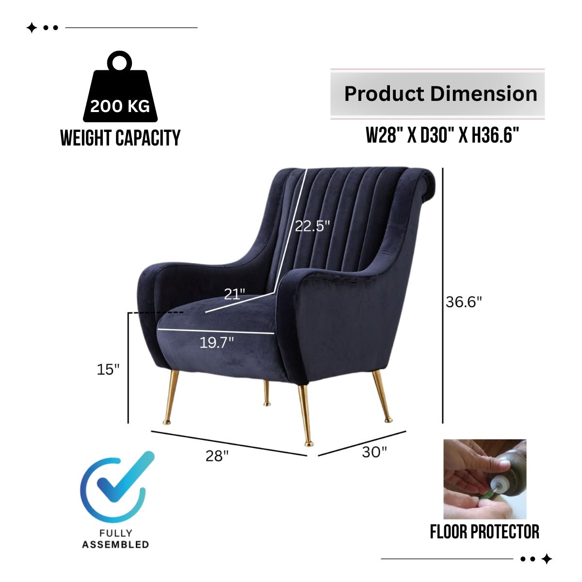 Roosevelt Velvet Armchair - Kingsman Furnitures