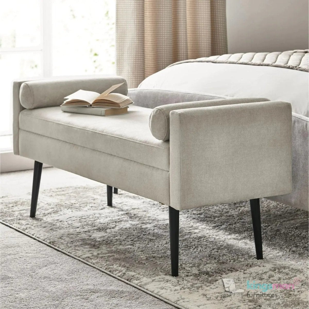 Rosiee Upholstered Ottoman Bench - Chenille Light Grey - Kingsman Furnitures
