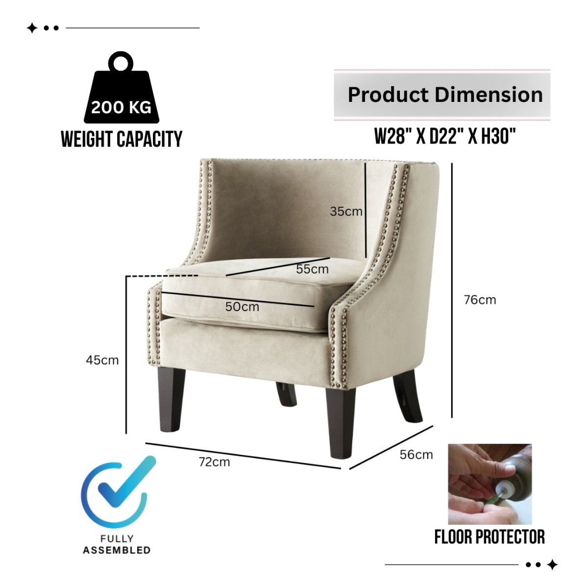 Vogue Beige Velvet Tub Chair - Kingsman Furnitures