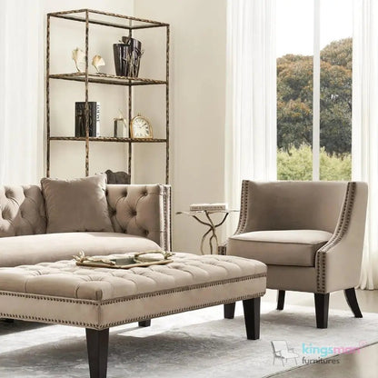 Vogue Beige Velvet Tub Chair - Classic Design with Teak Wood Legs - Kingsman Furnitures