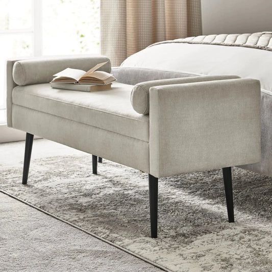 Rosiee Upholstered Ottoman Bench - Chenille Light Grey