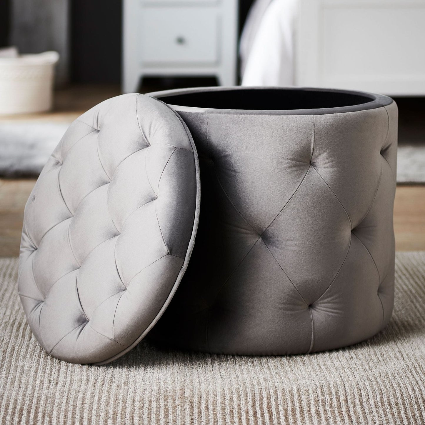 Harfoot Upholstered Storage Footstool - Velvet Steel Grey