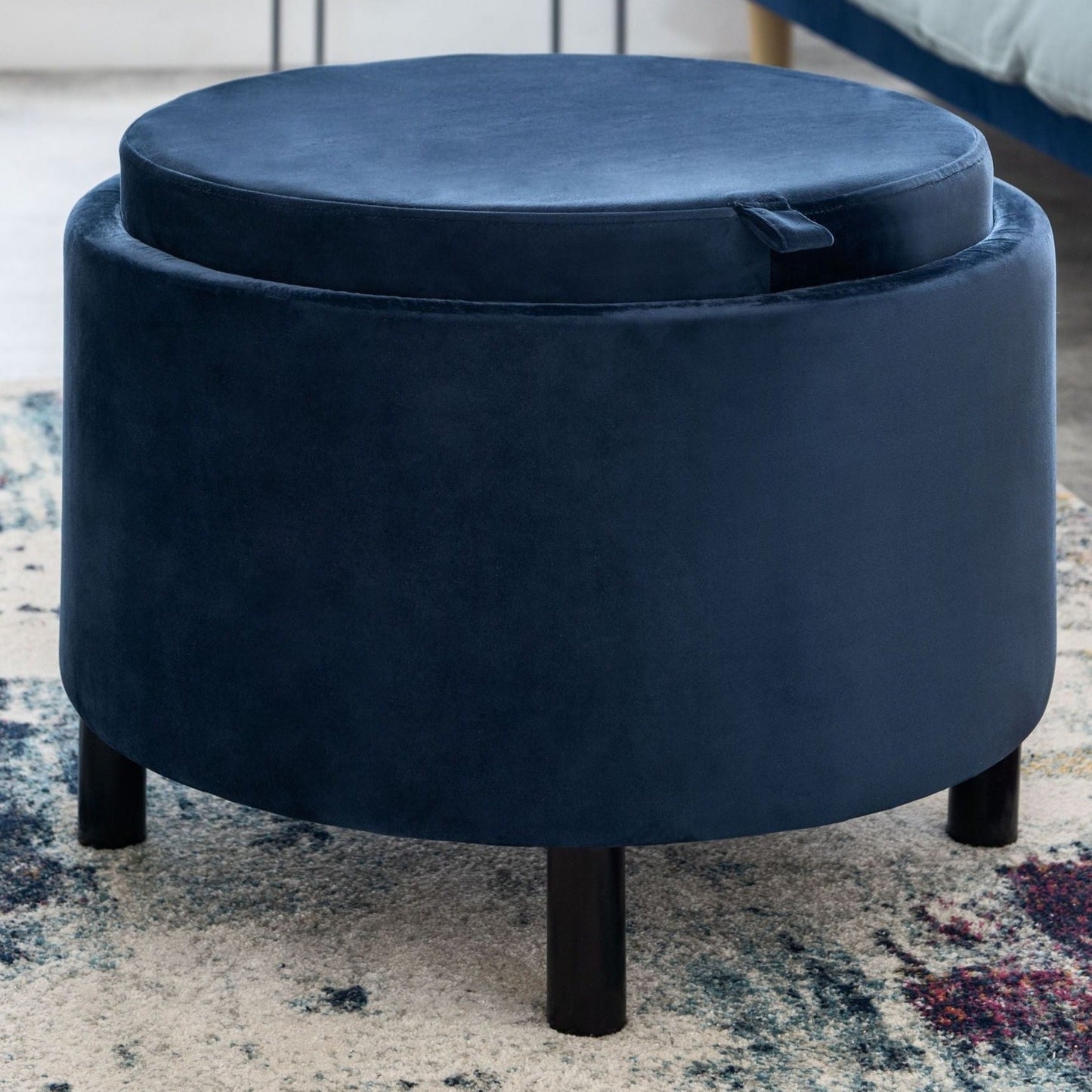 Ashtin Storage Footstool - Velvet Dark Navy Blue