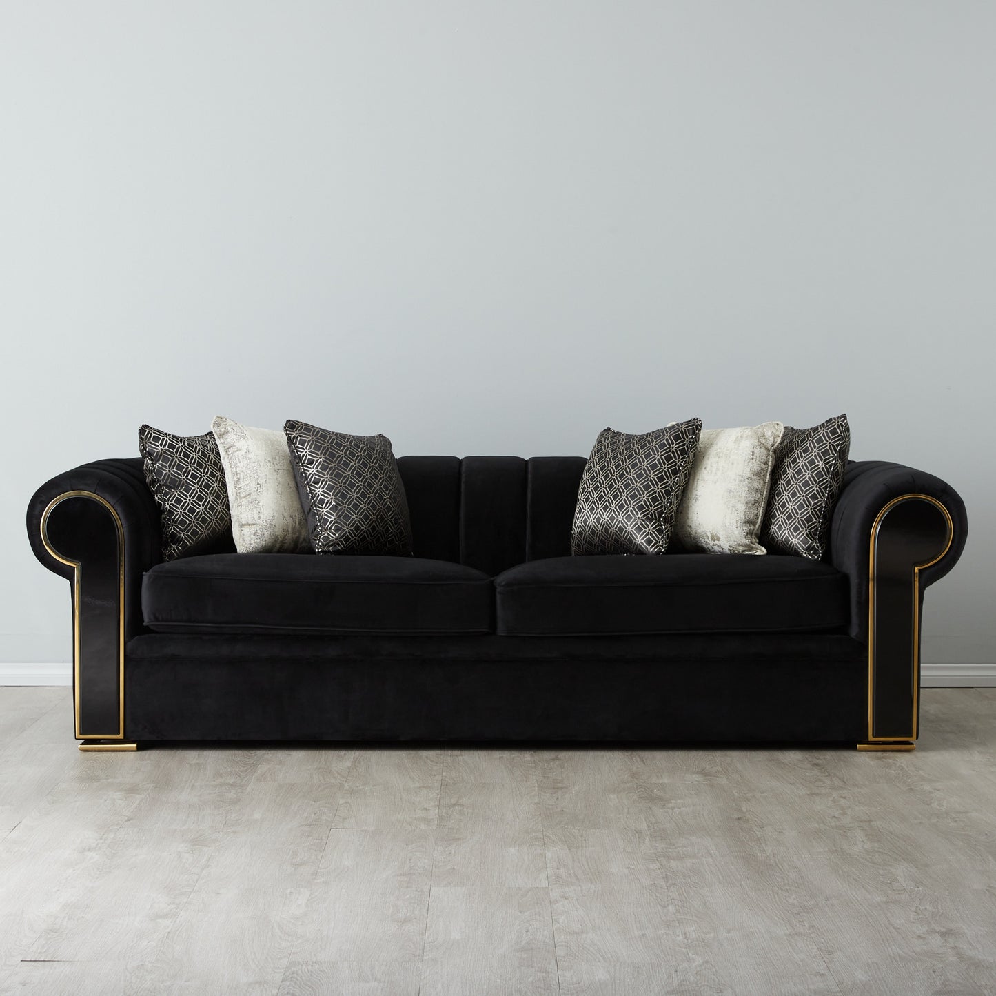 Leela Black Velvet 3-Seater Sofa
