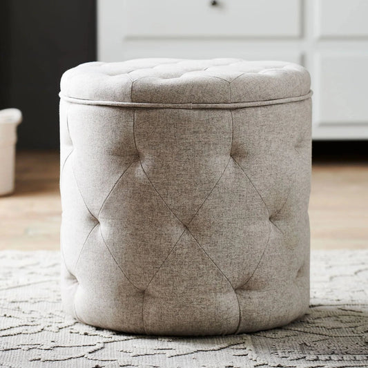Harfoot Upholstered Storage Footstool - Wool Blend Natural Stone
