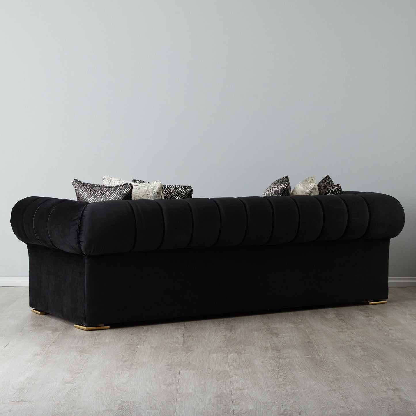 Leela Black Velvet 3-Seater Sofa