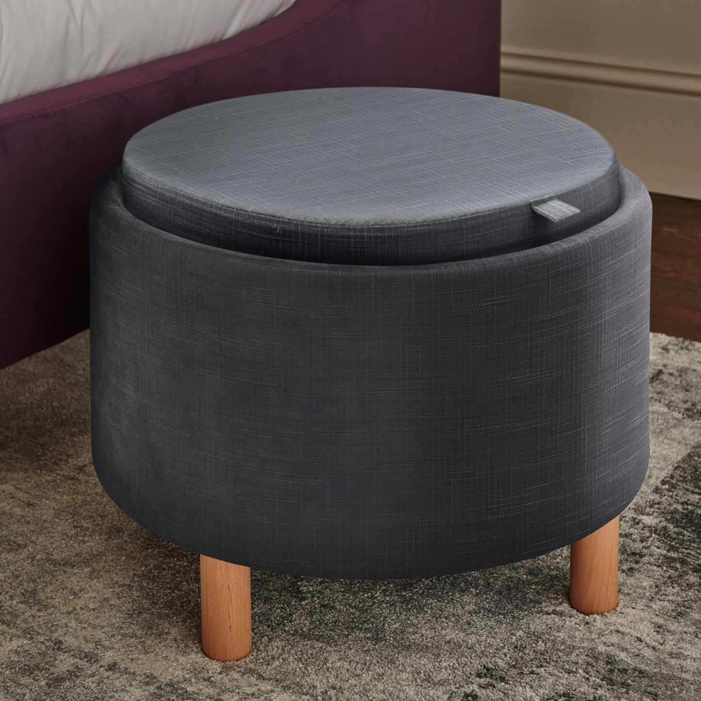 Ashtin Storage Footstool - Texture Charcoal Grey