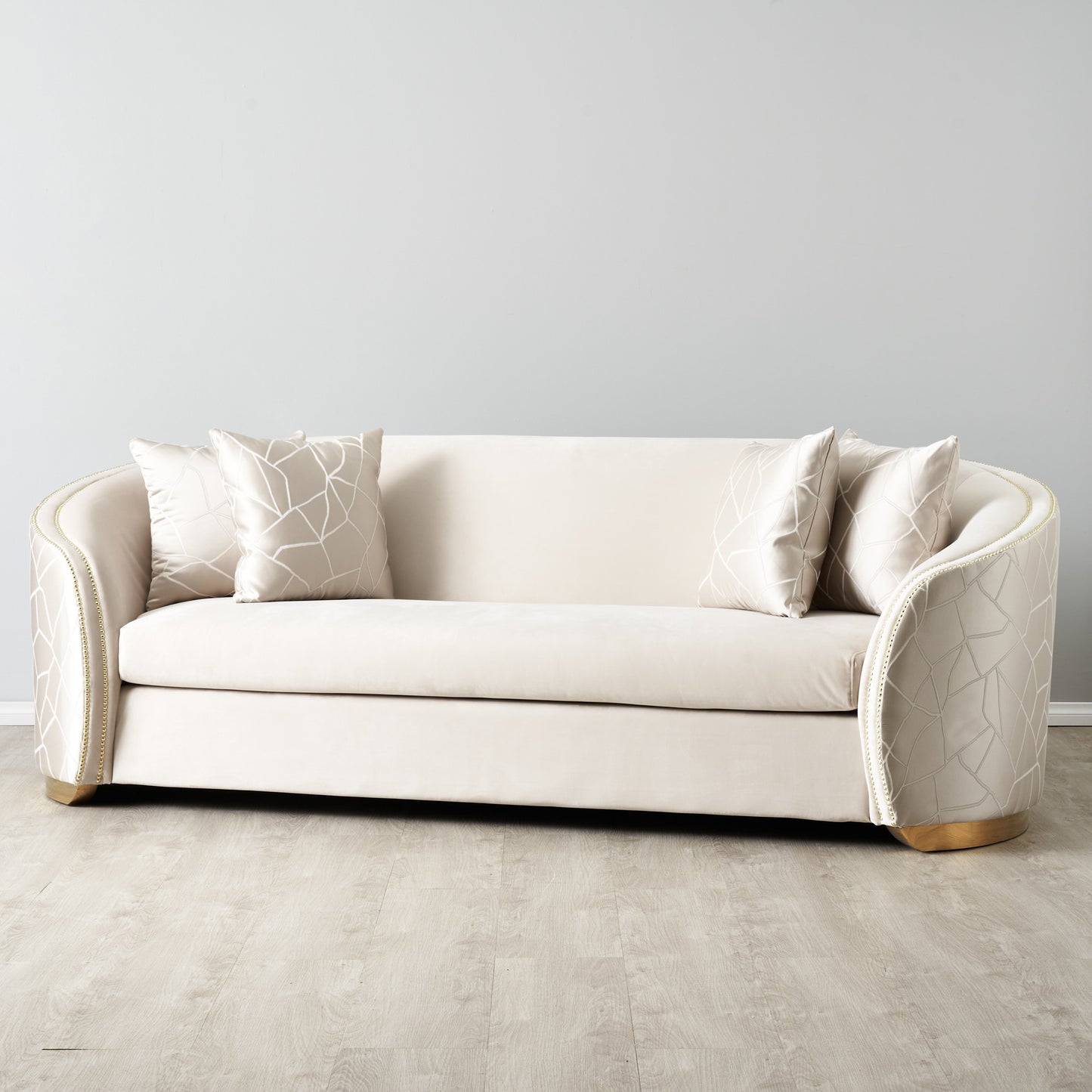 Hyna Cream Velvet 3-Seater Sofa